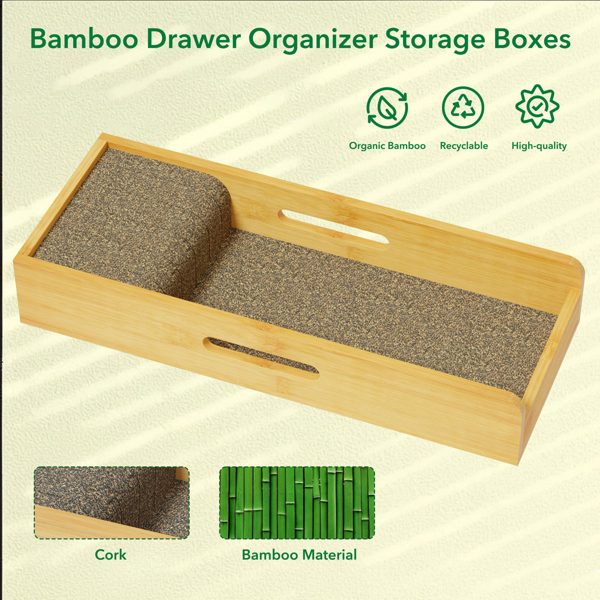 Bamboo Knife Drawer Organizer Insert, Small Kitchen Knife Storage Dock, Steak Knives Holder Tray for Drawer Organization